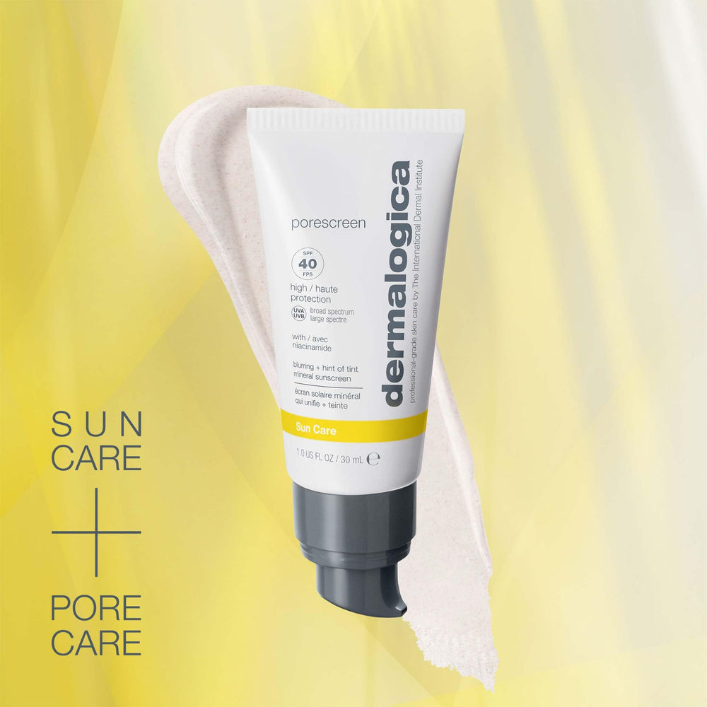 Dermalogica Porescreen SPF 40 zinc oxide protection on the skin in use.