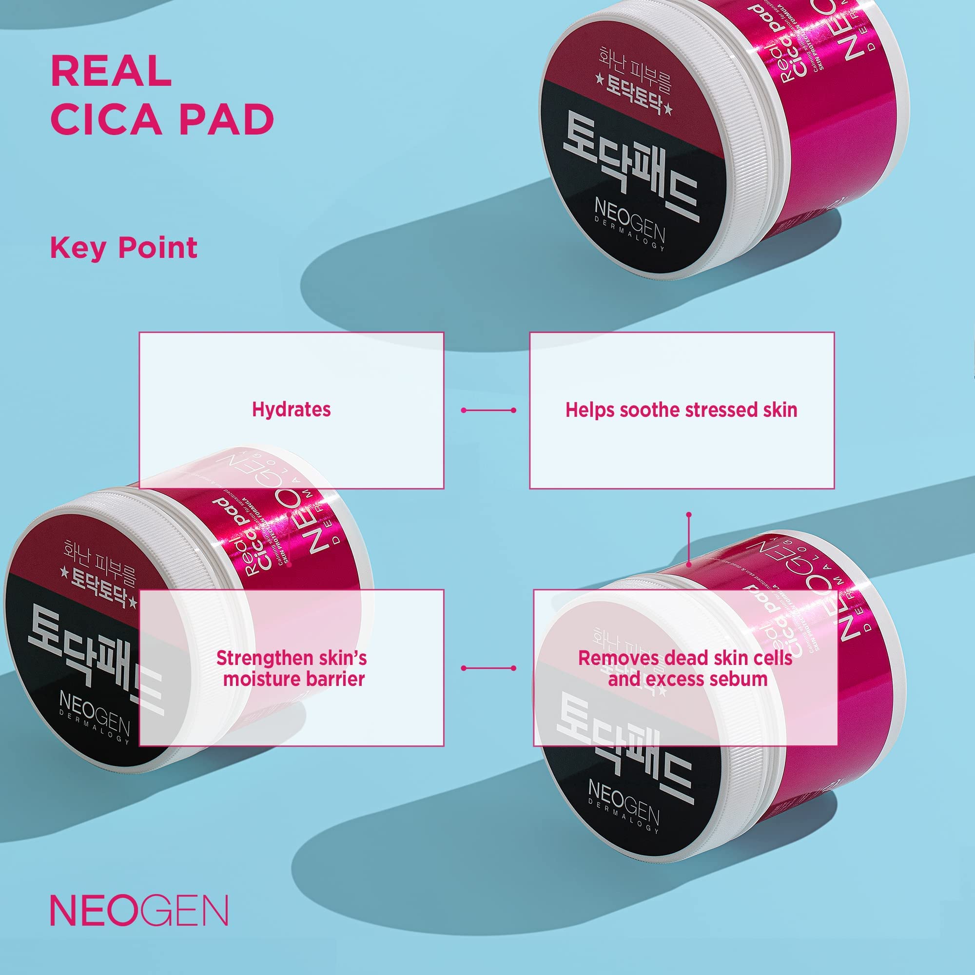 Micellar solution bottle of Real Cica Pad highlighting centella based formula