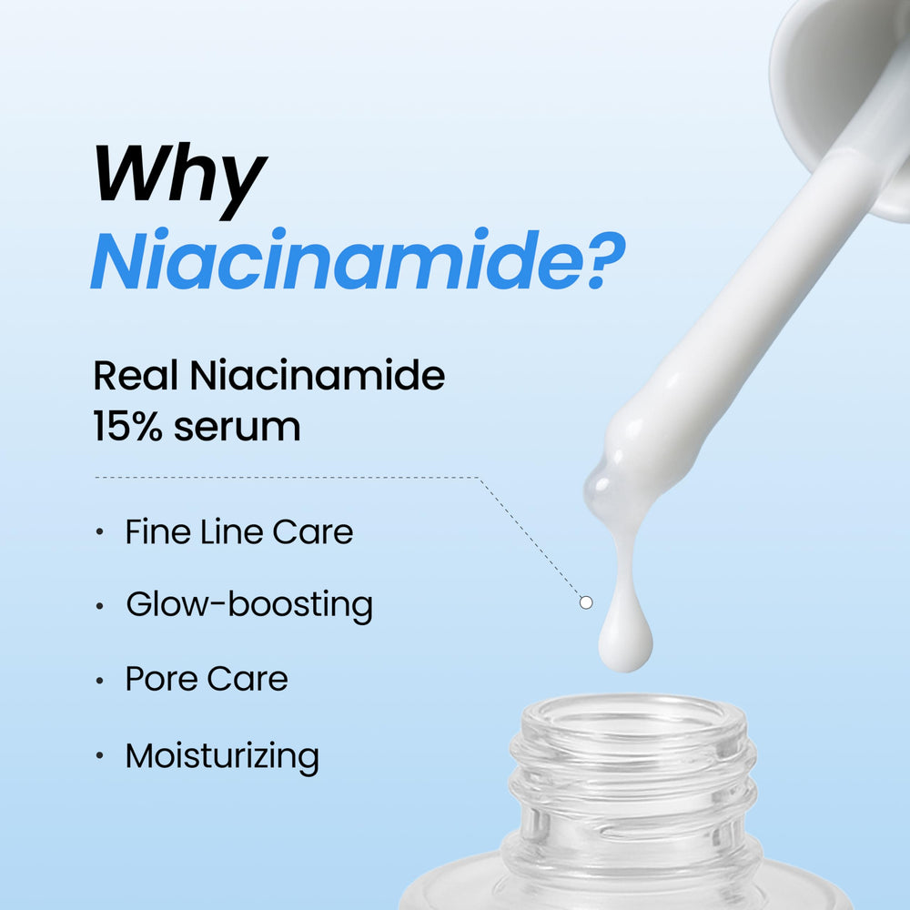 DERMALOGY Niacinamide serum close-up highlighting a luminous, even-looking complexion