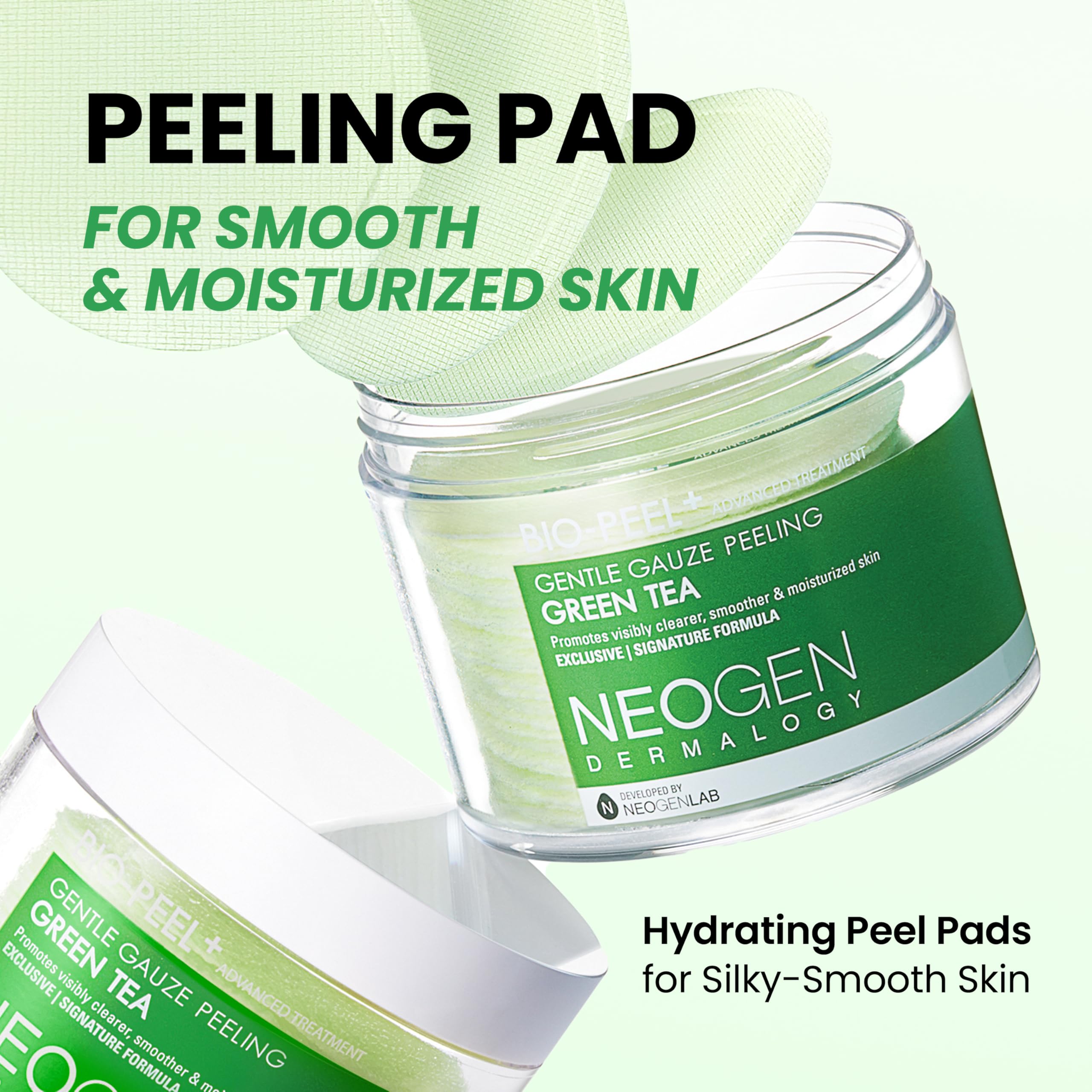 DERMALOGY pad close-up showing textured pad with dual-action exfoliation and hydration