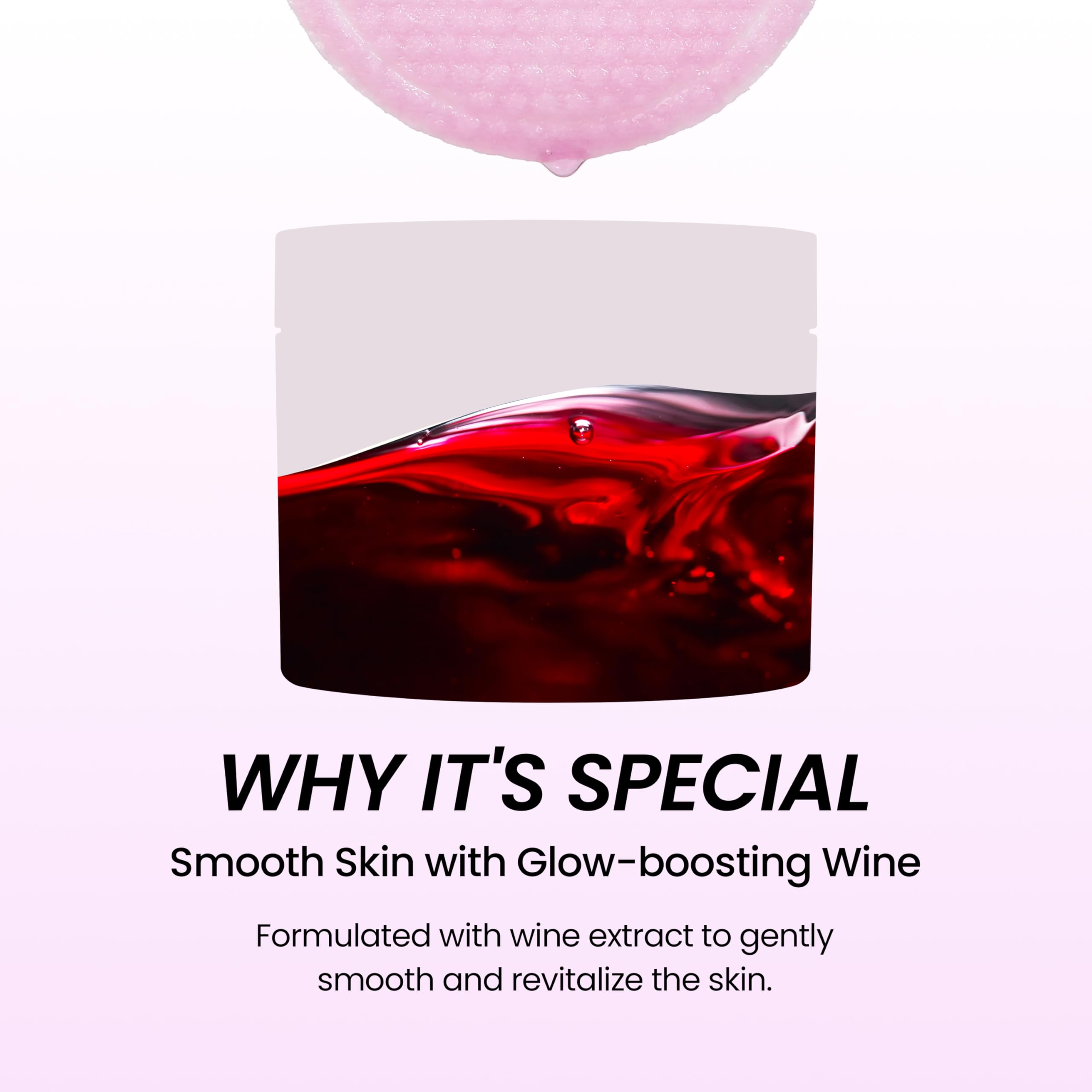 Texture detail reveals pad soaked with PHA and wine antioxidants.