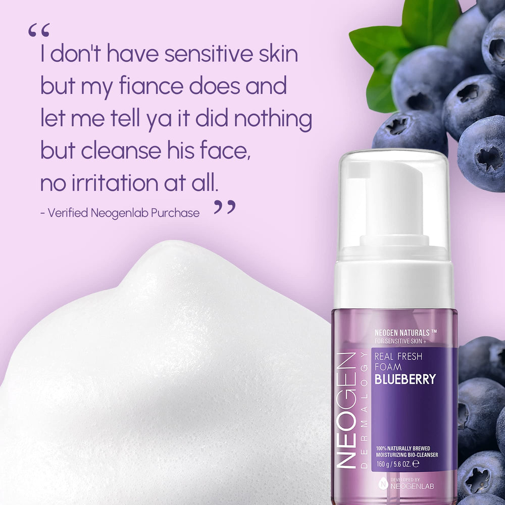 DERMALOGY Real Fresh Foam with blueberries at the bottom for a fruit-forward cleanse.
