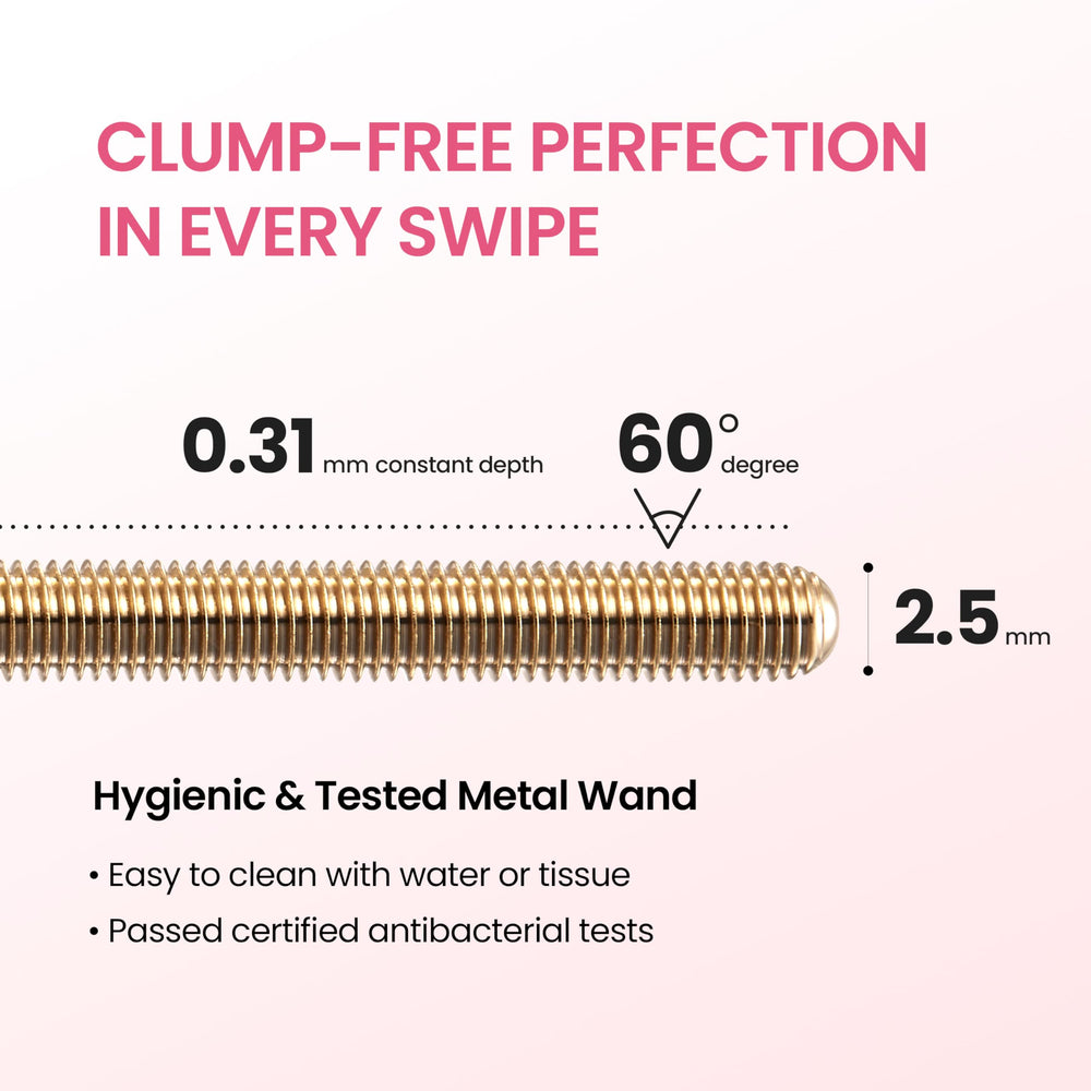 Slim wand reaches lash roots for curling and fixing without clumps.