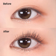 DERMALOGY vegan-certified mascara on clean lashes for sensitive eyes.