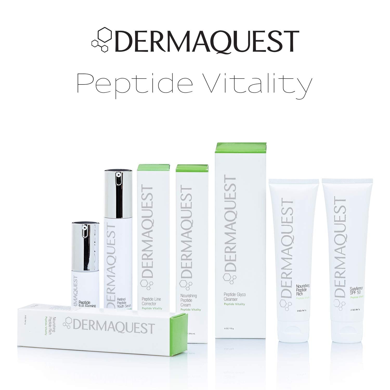 Packaging front of DermaQuest Peptide Vitality Cream conveys premium aging-care quality.