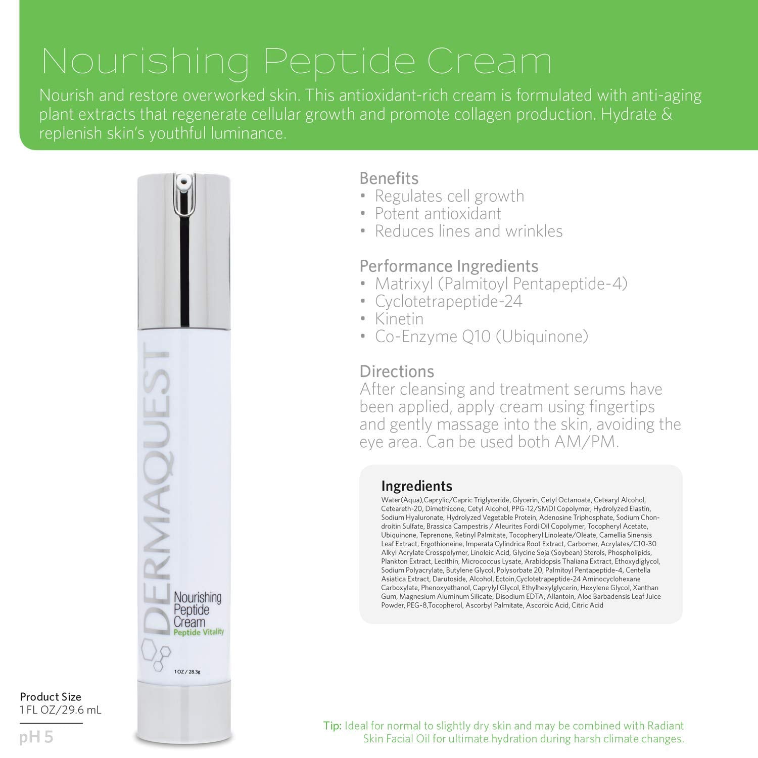 Closeup of the Peptide Vitality Cream texture showing a creamy formula for smooth, hydrated skin.