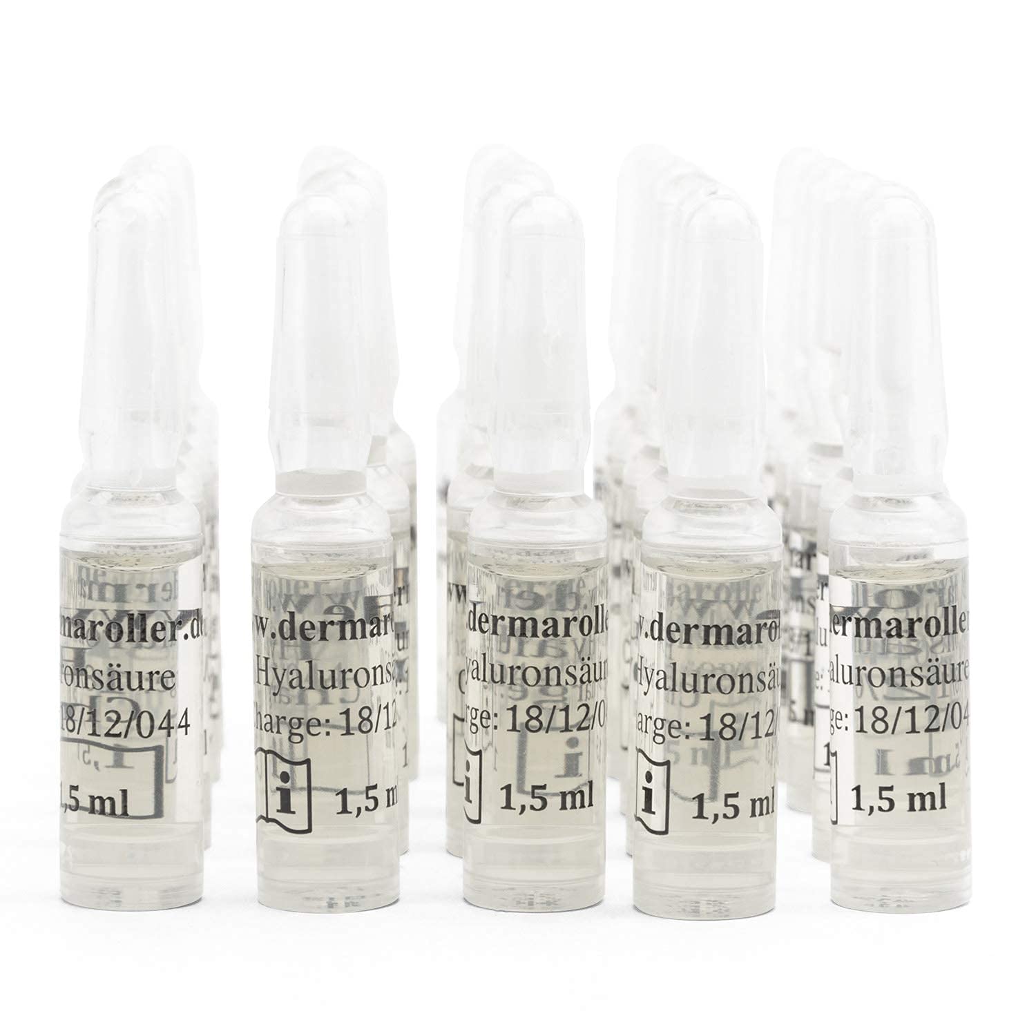 Dermaroller Hyaluronic Acid Ampoule Serum bottle showing deep hydration for all skin types