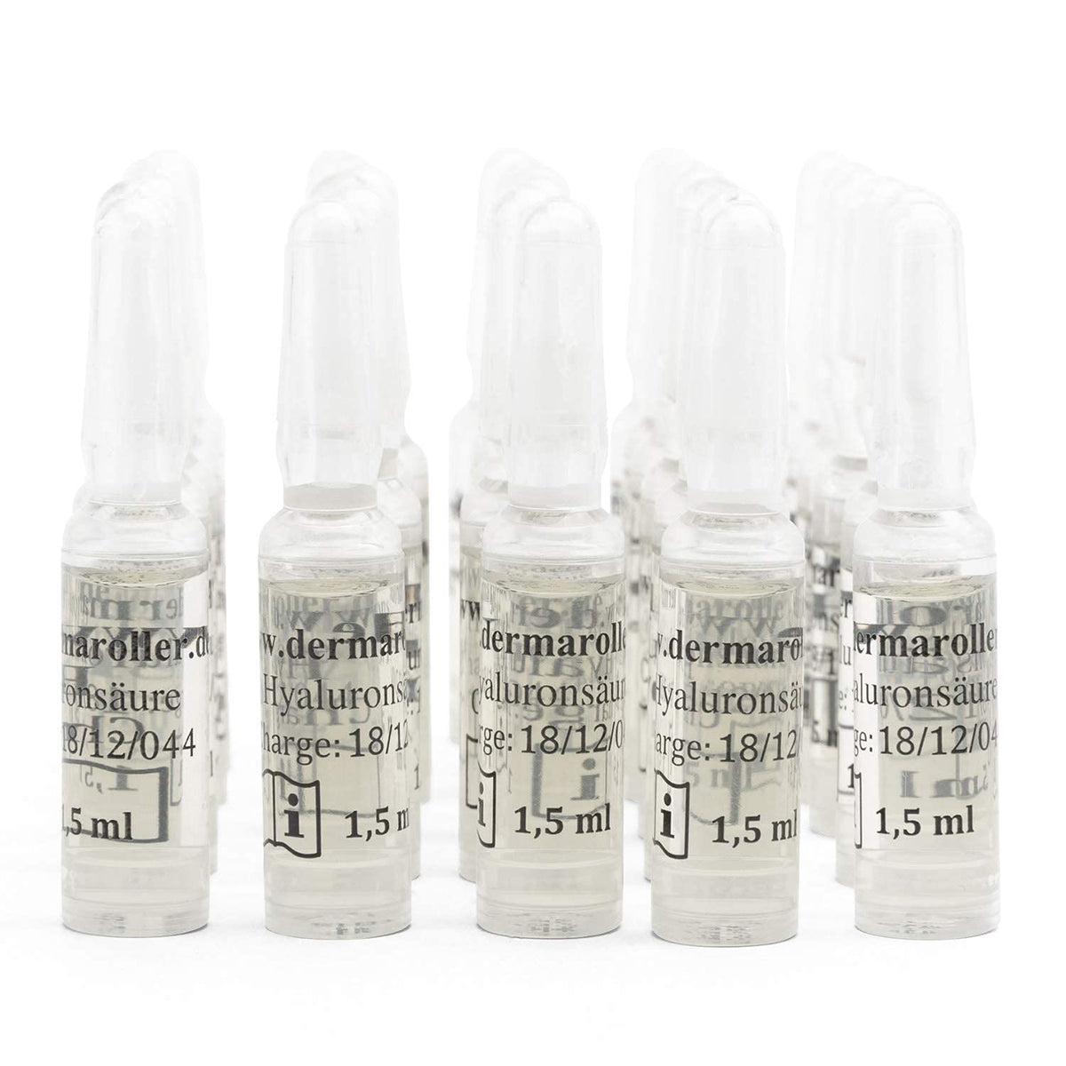 Dermaroller Hyaluronic Acid Ampoule Serum bottle showing deep hydration for all skin types