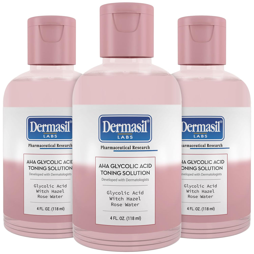 Dermasil AHA Glycolic Toner bottle for gentle exfoliation and smoother skin.