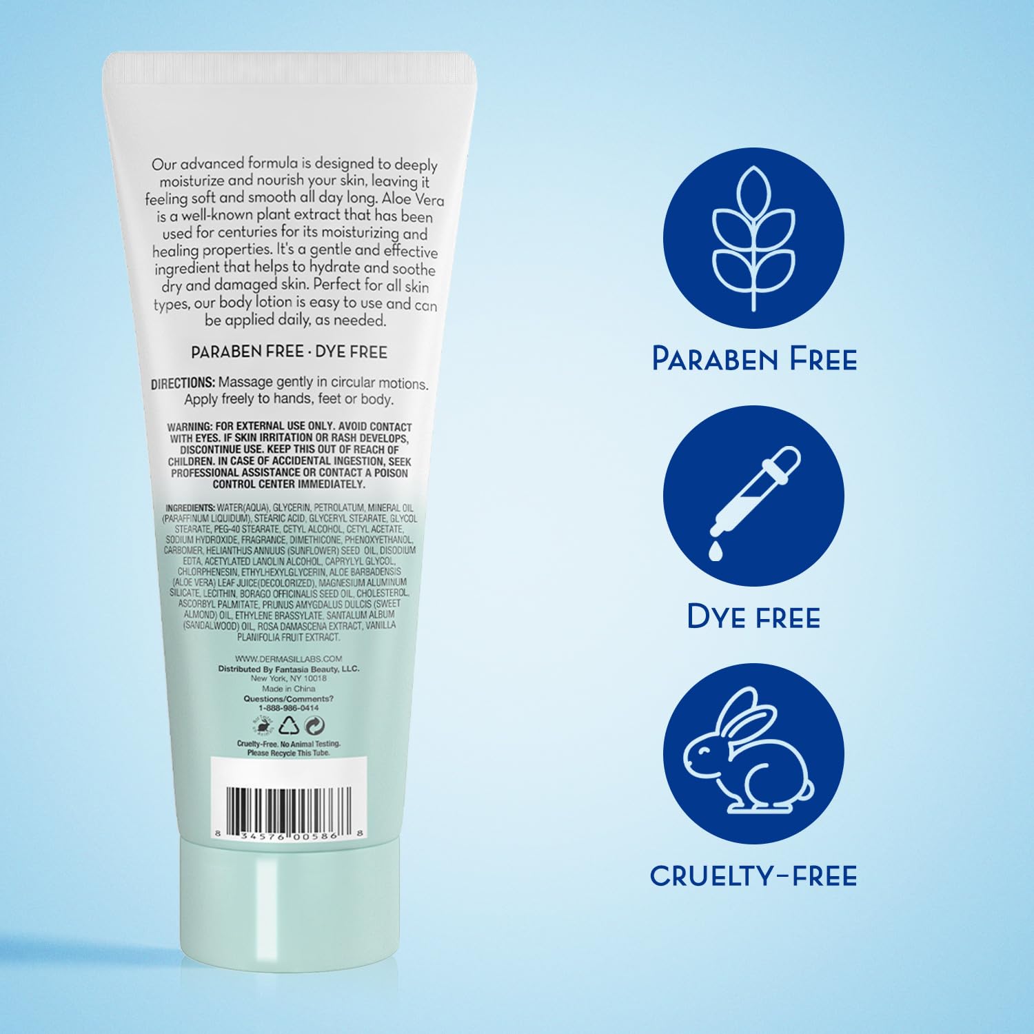 Dermasil Fresh Aloe lotion 3-pack box highlights value and continuous moisturization.