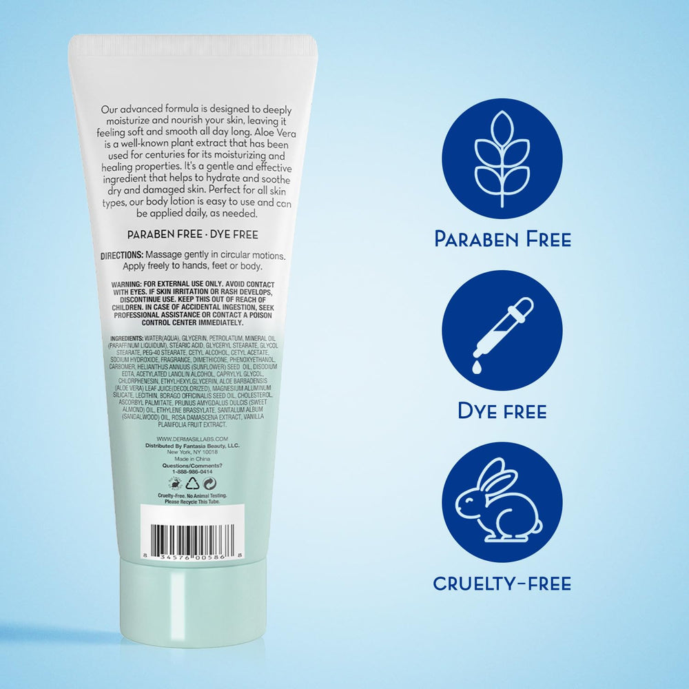 Dermasil Fresh Aloe lotion 3-pack box highlights value and continuous moisturization.