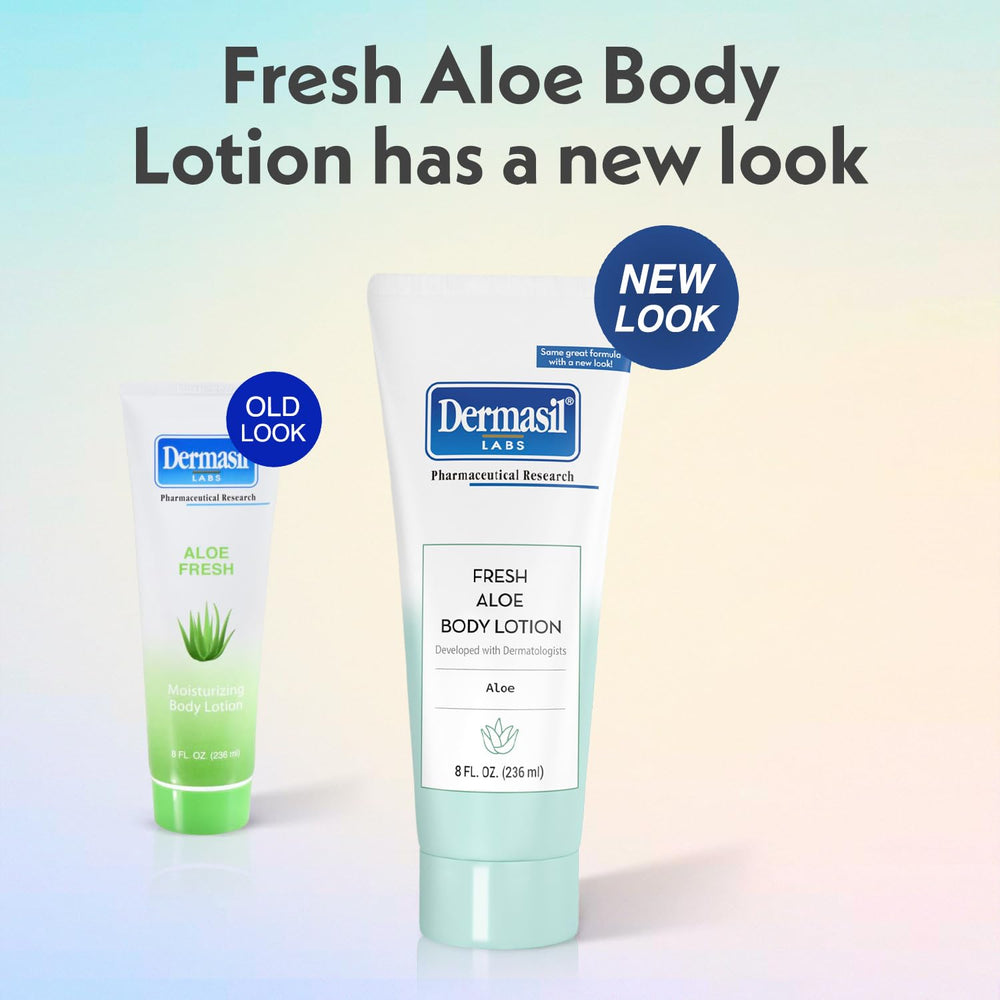 Dermasil Fresh Aloe lotion being dispensed on skin shows quick absorption.