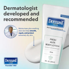 Dermasil Fresh Aloe lotion close-up texture reveals a non-greasy finish.