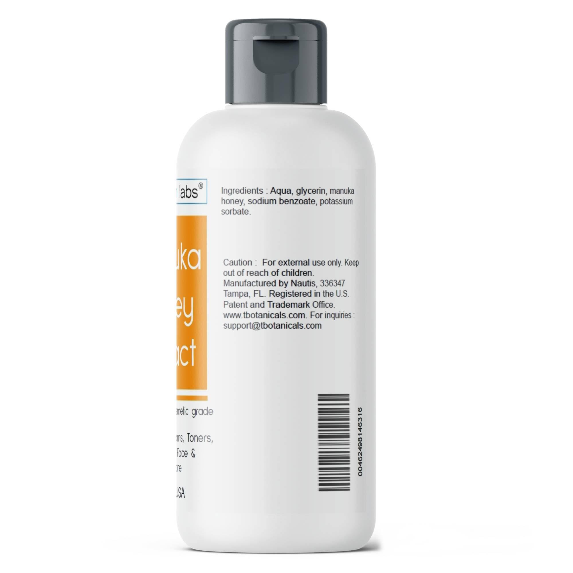 Dermaskin Labs Manuka Honey Extract Water Soluble packaging showcases cosmetic-grade formula for serums