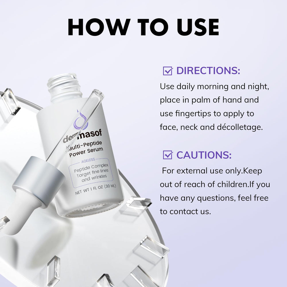 Dermasof Multi Peptide Power Serum bottle promotes radiant, hydrated skin.