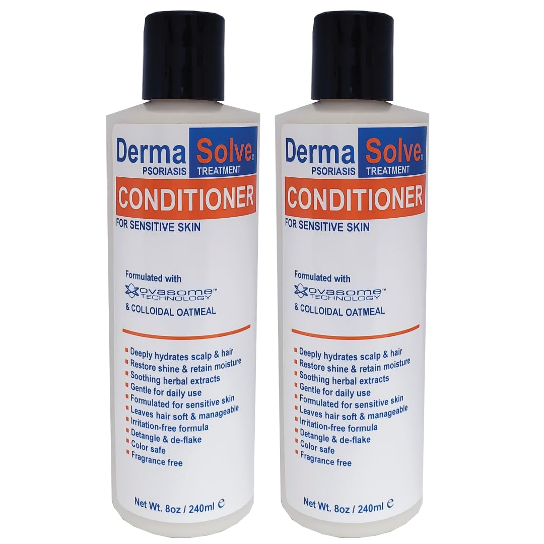 Dermasolve psoriasis conditioner bottle front showing calming scalp care.