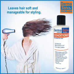 Product image highlighting colloidal oatmeal soothing scalp in Dermasolve.