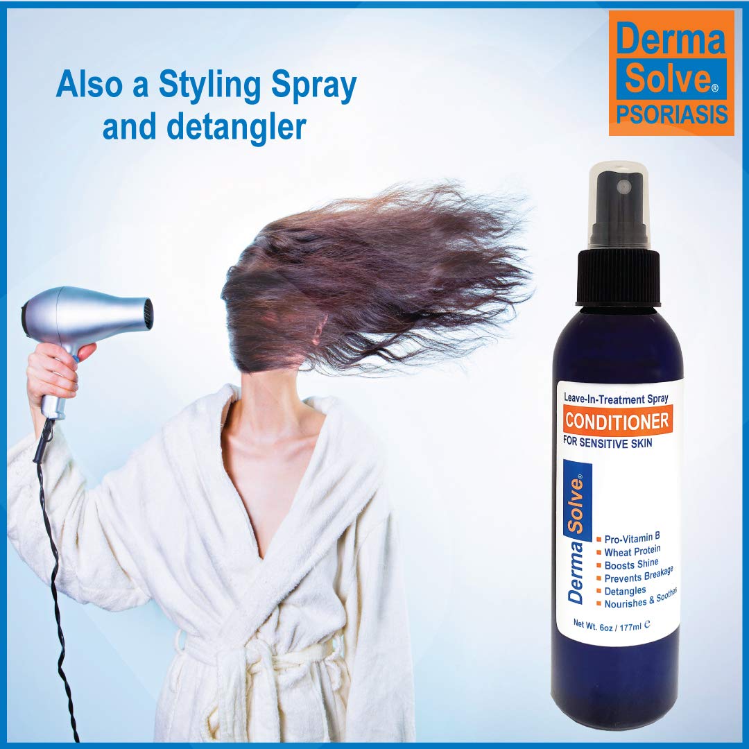 Dermasolve psoriasis hair shine close-up highlighting healthy-looking, moisturized strands.