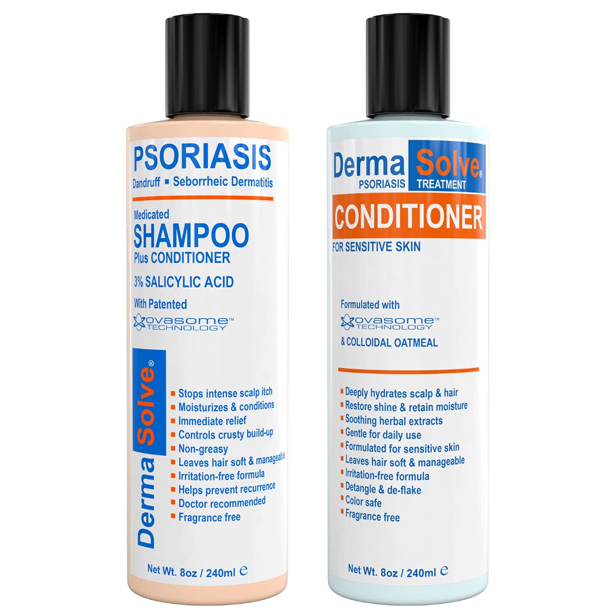 Dermasolve scalp psoriasis shampoo bottle for daily itch relief.