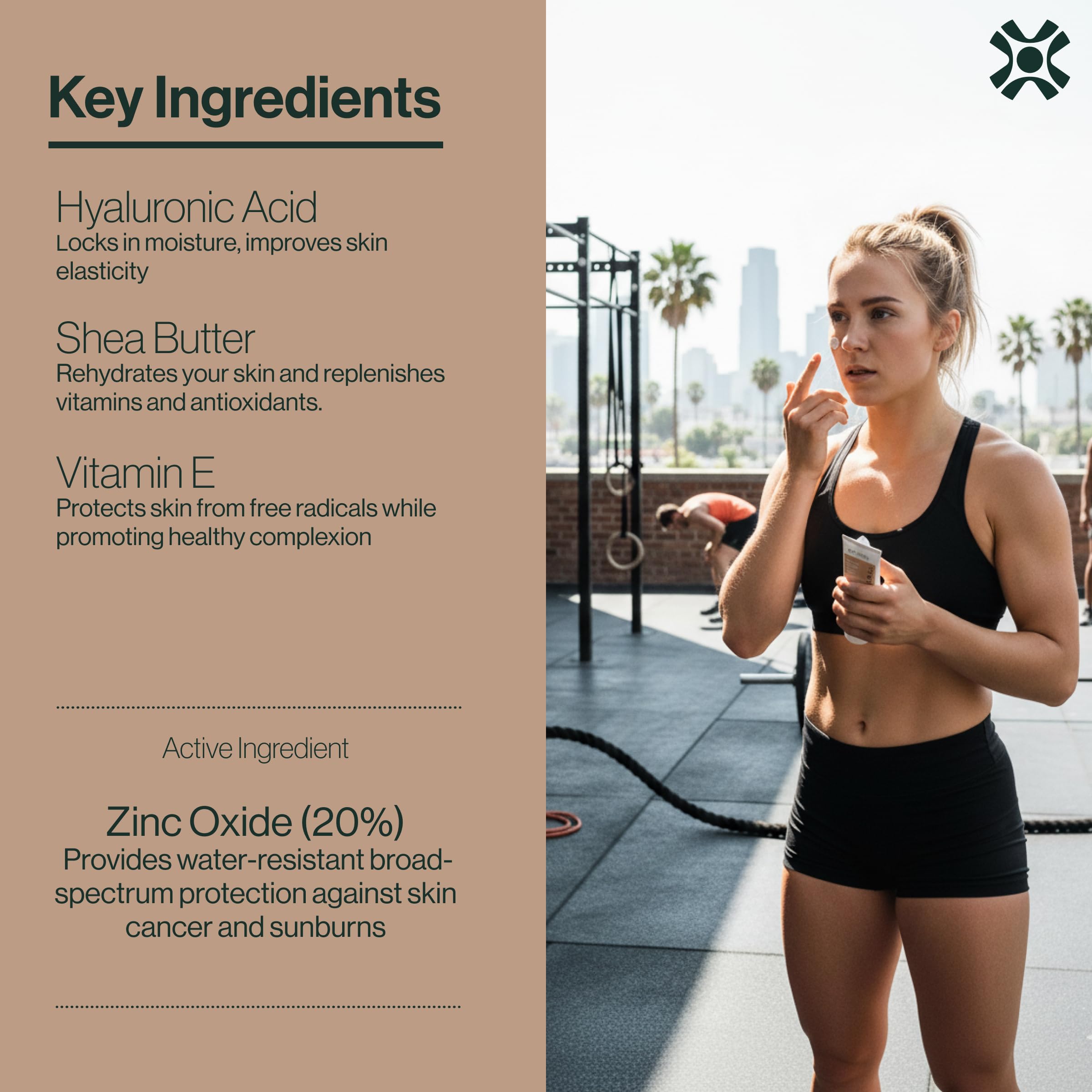 Dermasport SPF 50 bottle being squeezed to illustrate quick absorption during workouts.