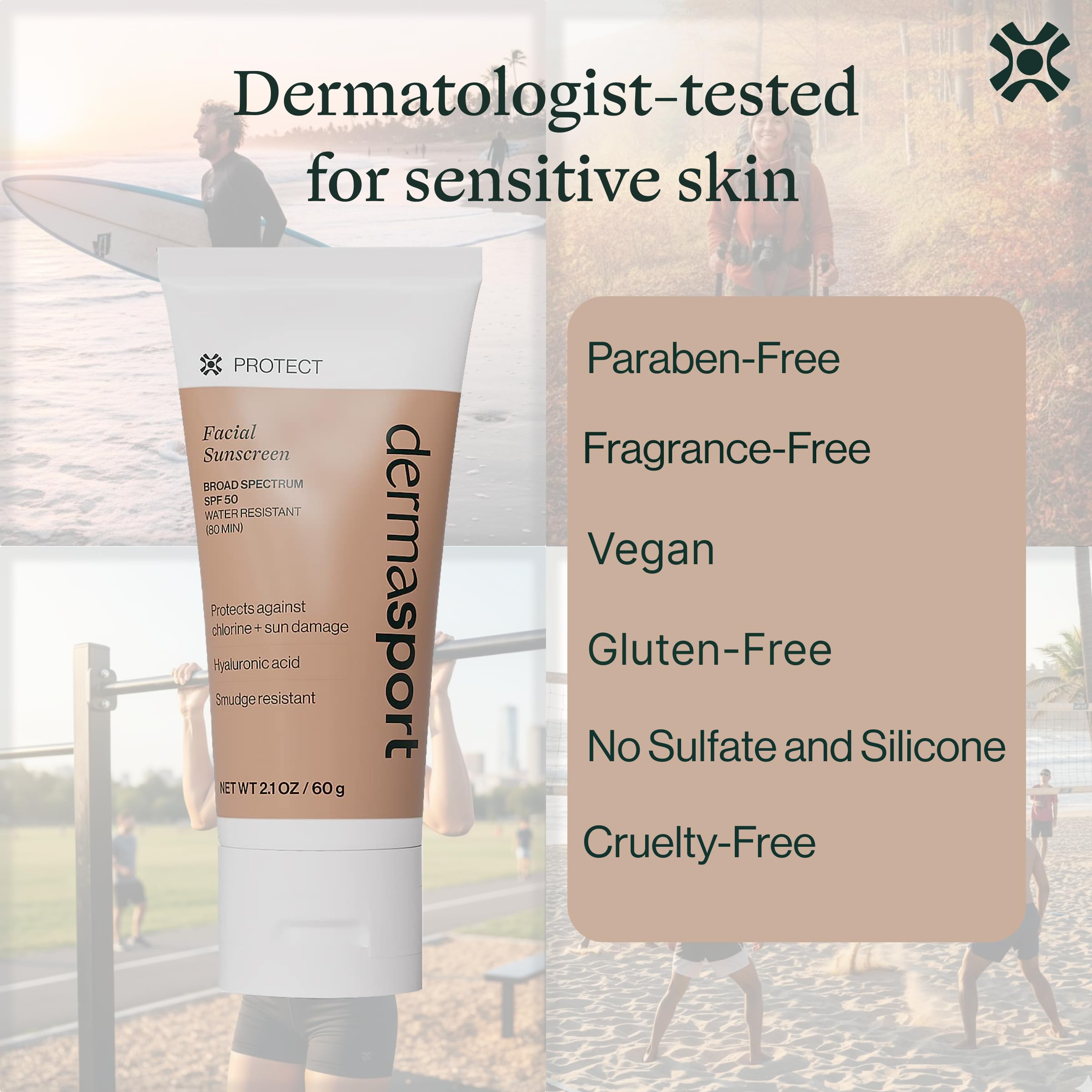 Dermasport SPF 50 texture close-up highlighting a light, hydrating feel.