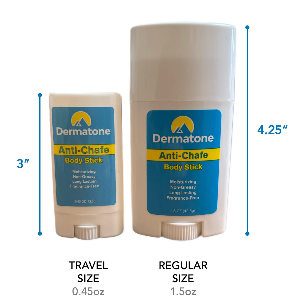 DERMATONE body-use protects feet, chest, armpits with a clear glide.