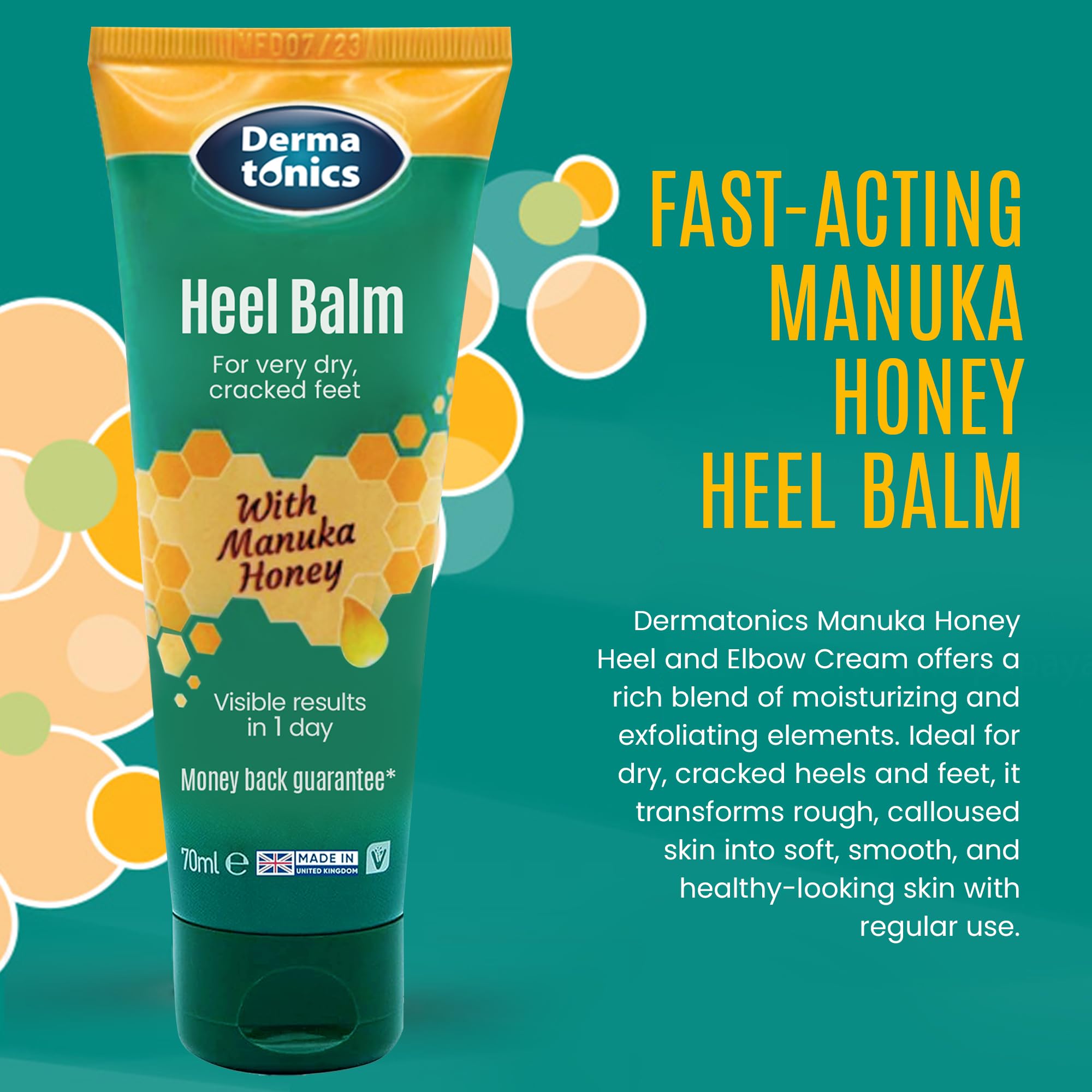 Dermatonics heel cream texture close-up highlights gentle exfoliation