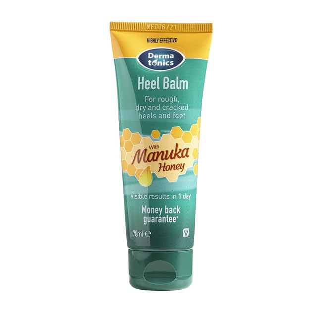 Dermatonics Manuka Honey Heel Cream before-after shows smoother rough skin.