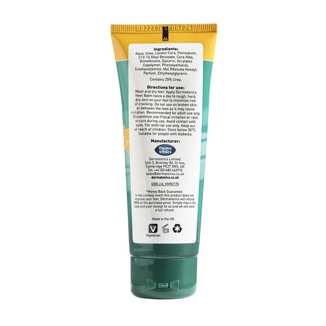 Dermatonics Manuka Honey Heel Cream travel-size tube for on-the-go care.