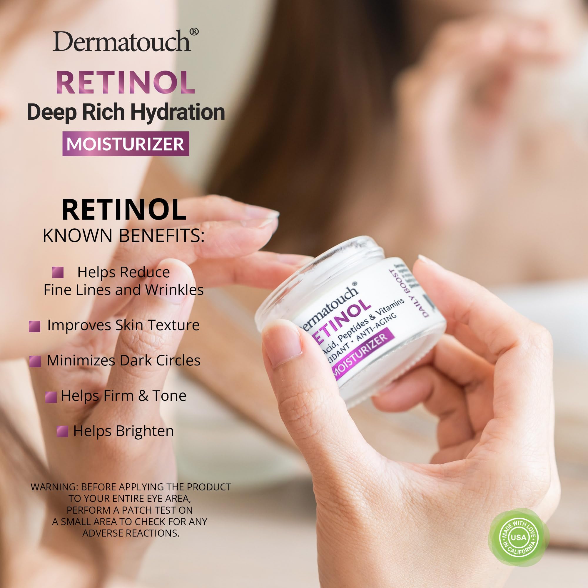 DERMATOUCH Retinol Face Moisturizer close-up of cream texture highlighting nourishing feel.