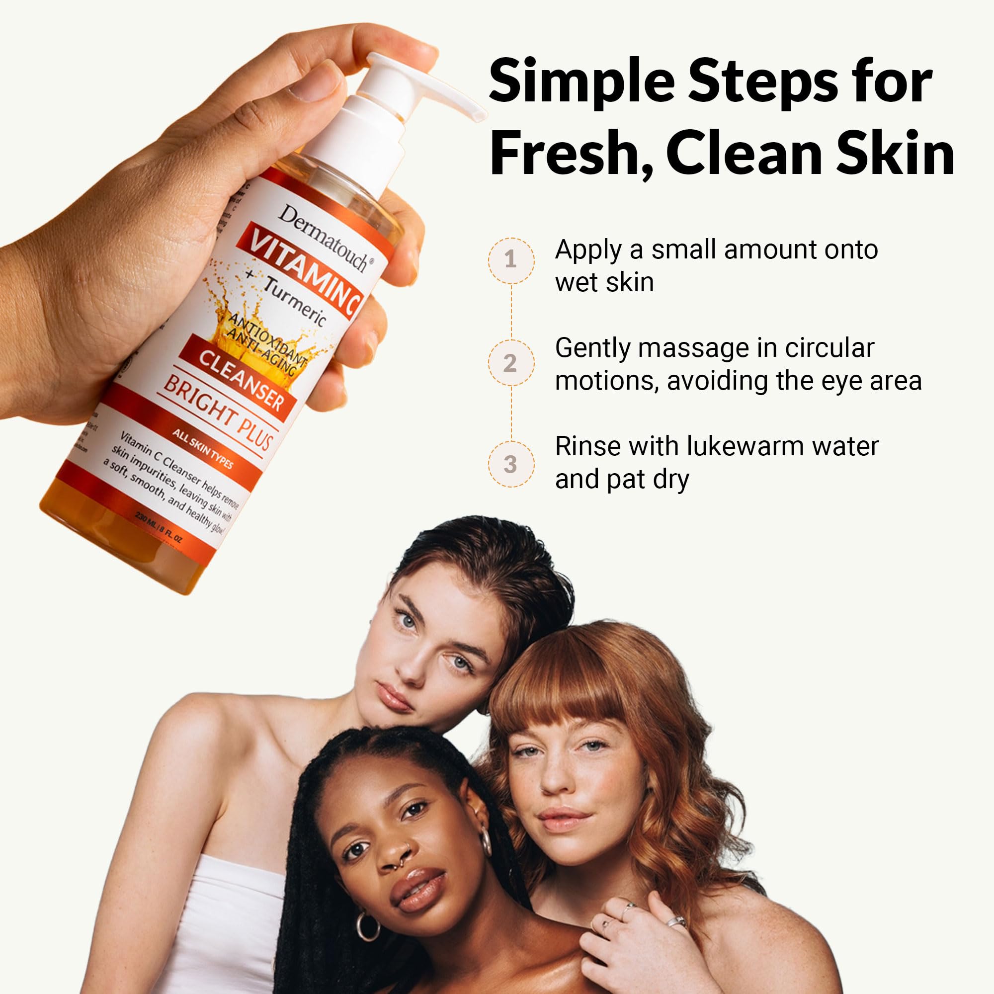 DERMATOUCH Vitamin C Cleanser suitable for morning and evening use.