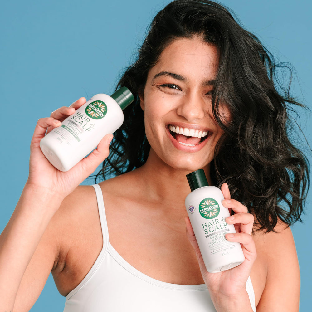 Dermaveen Oatmeal Shampoo scalp soothing action promotes balanced moisture and relief.