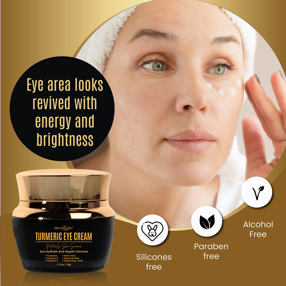 DERMAXGEN brightening under-eye area demonstration with subtle glow and even skin tone