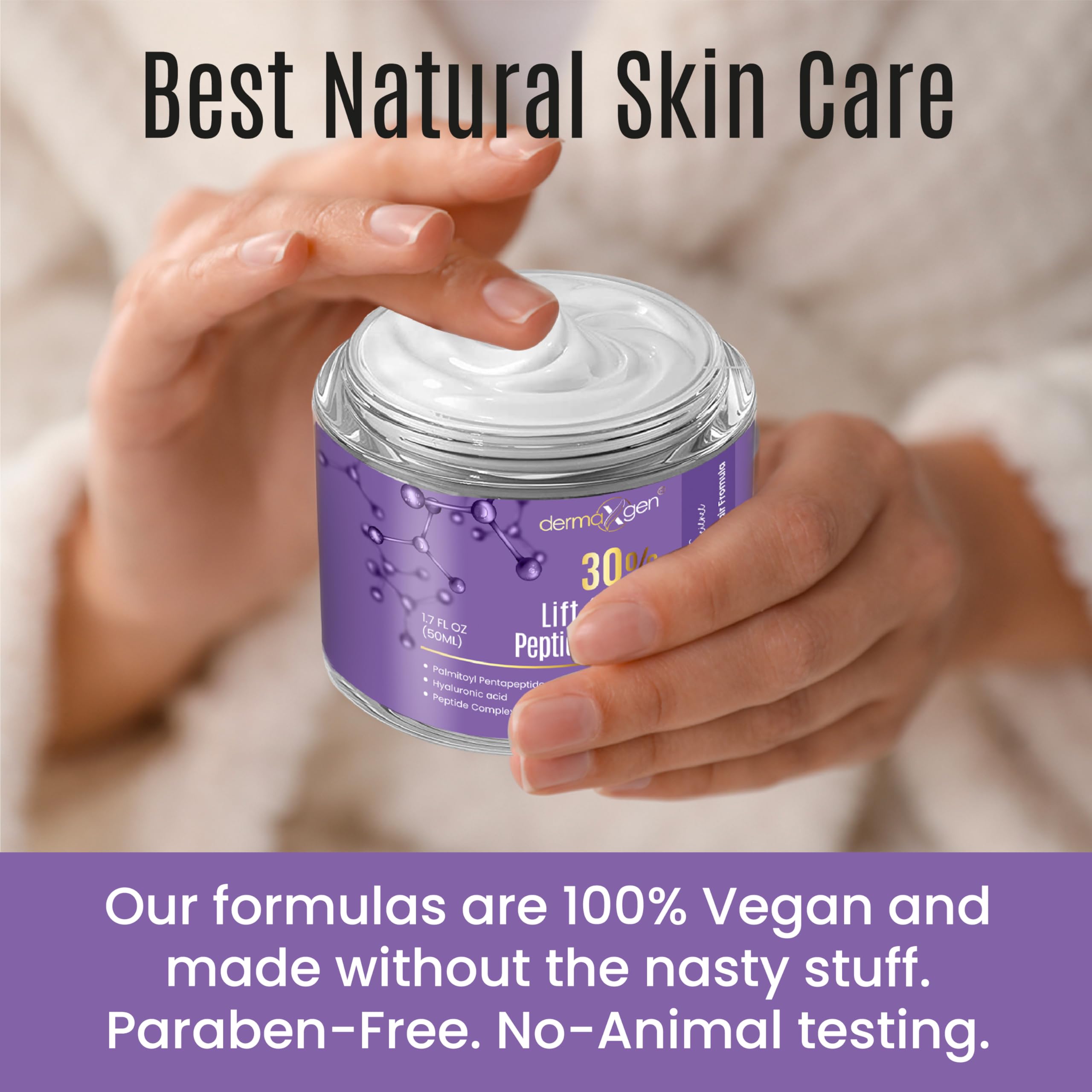 Dermaxgen packaging is cruelty-free and vegan, with sustainability in mind.