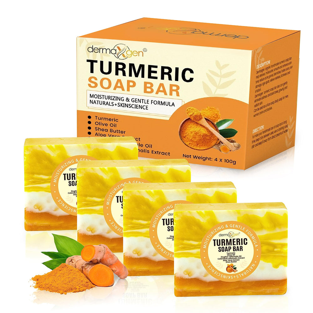 DERMAXGEN Organic Turmeric Soap Bar Pack of 4 for daily cleansing on face and body.