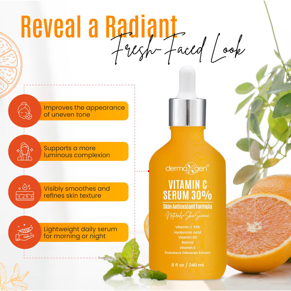 DERMAXGEN Organic Vitamin C Serum outer packaging emphasizes natural skincare promise.