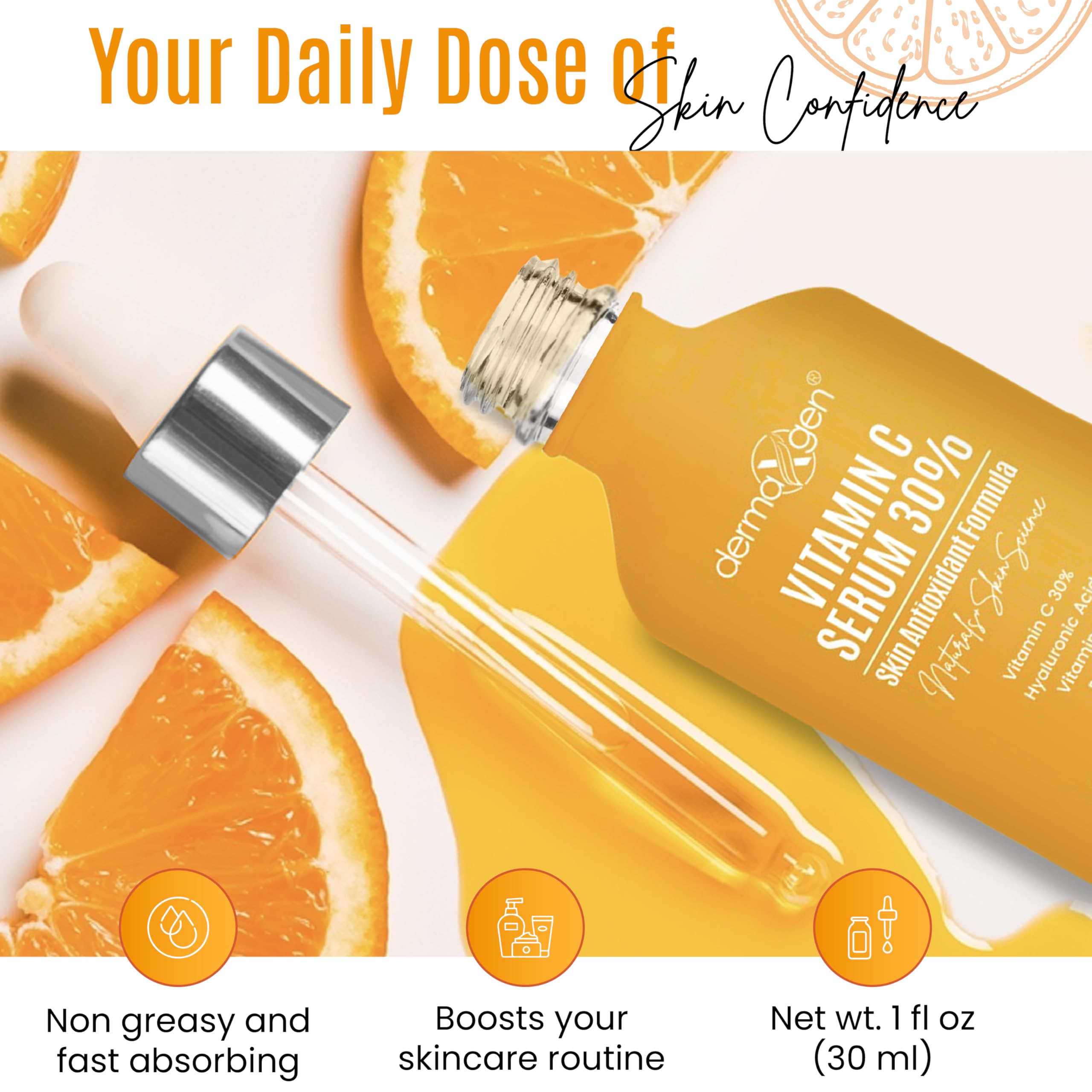 DERMAXGEN Radiant skin effect after cleansing with VC serum close-up.