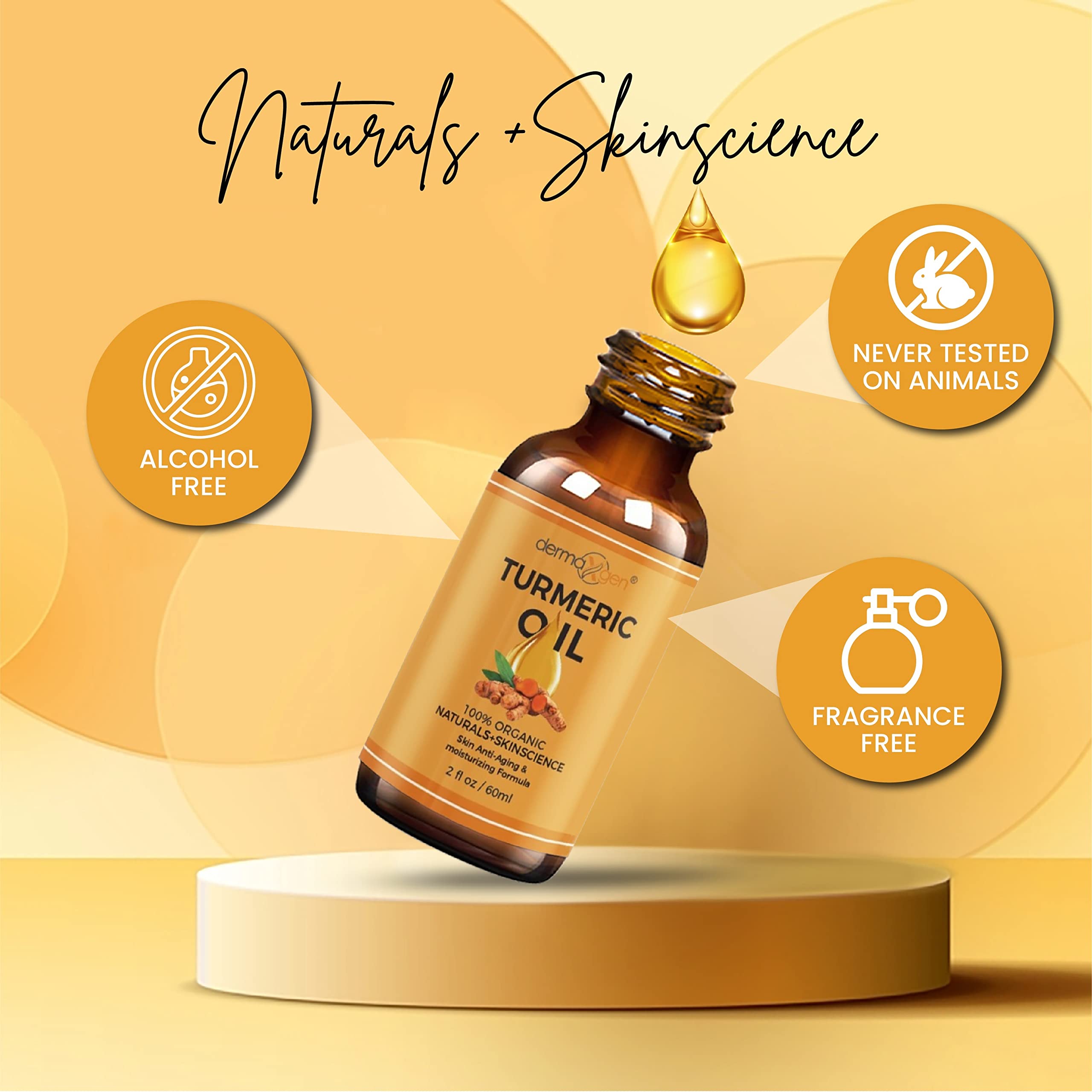 DERMAXGEN turmeric oil bottle application shows silky, fast-absorbing finish.