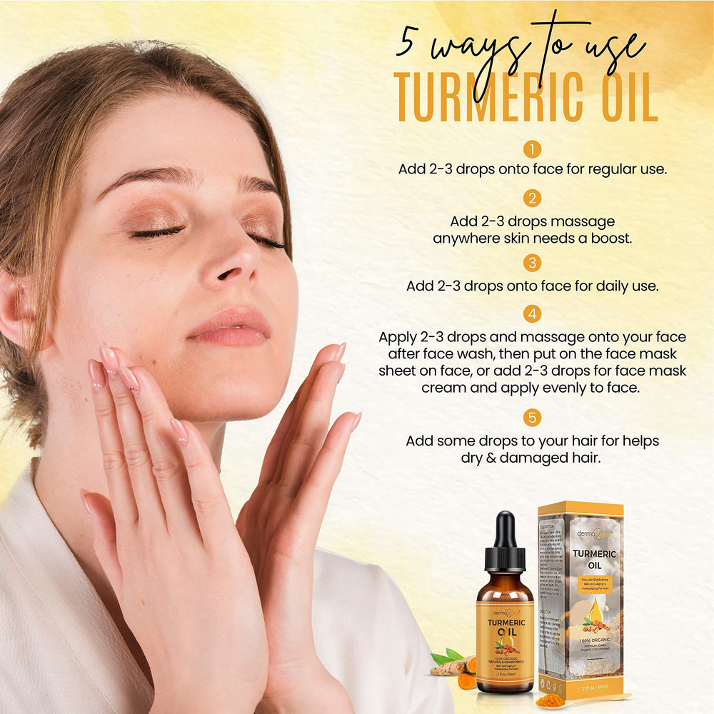 DERMAXGEN turmeric oil ingredients highlight potent antioxidants and soothing extracts.
