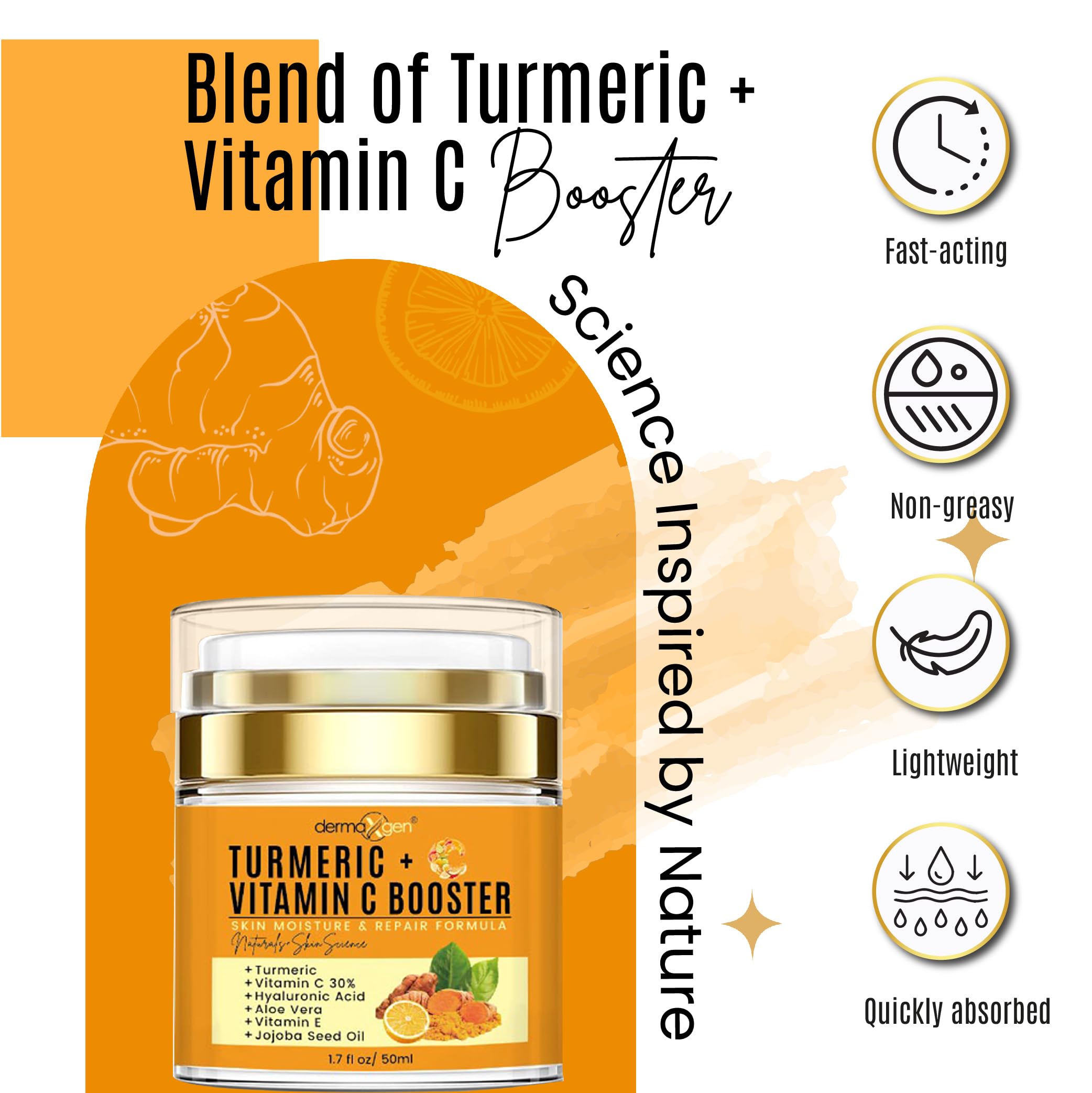 DERMAXGEN turmeric root illustration suggesting natural ingredients for glow