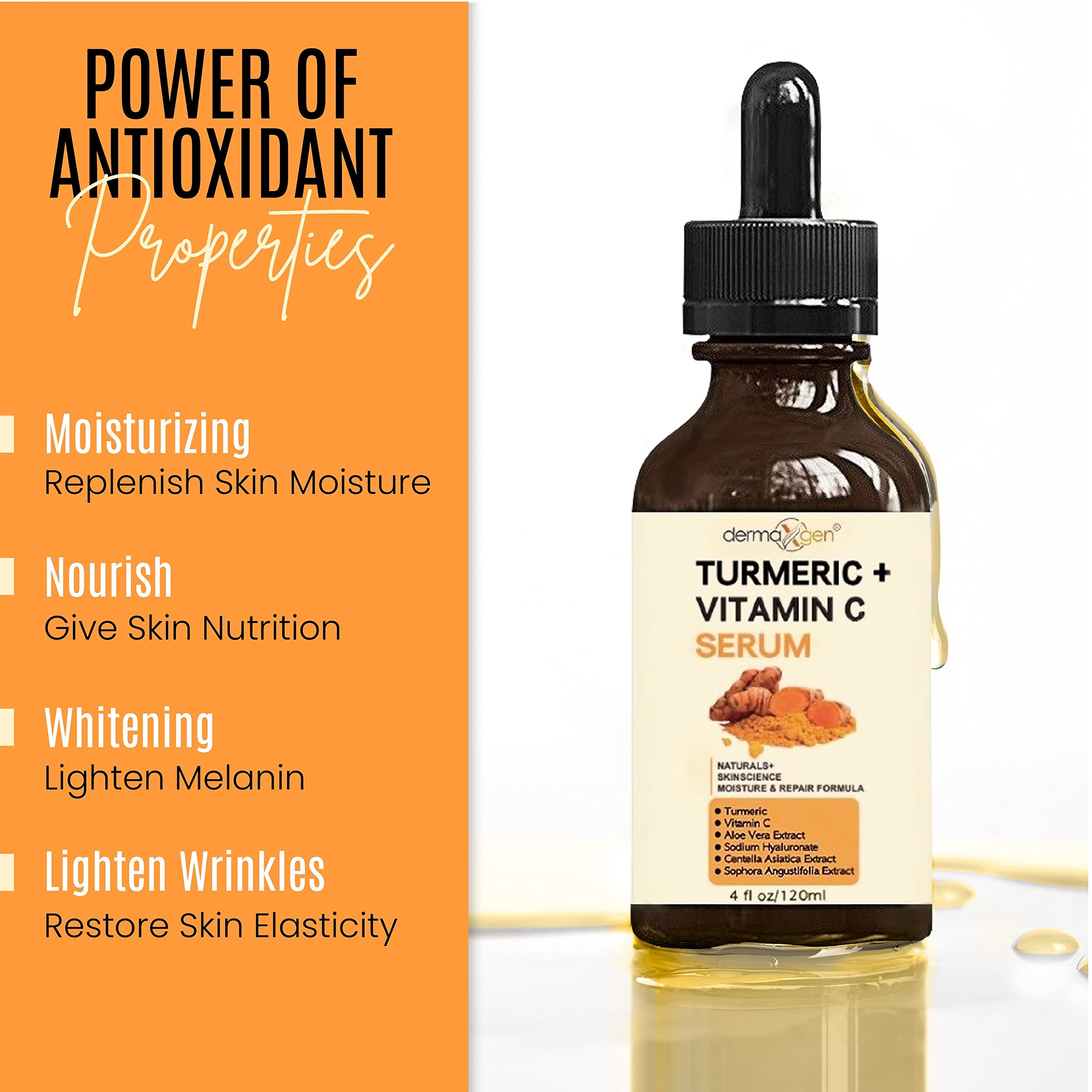 DERMAXGEN turmeric serum texture shot highlighting smooth application