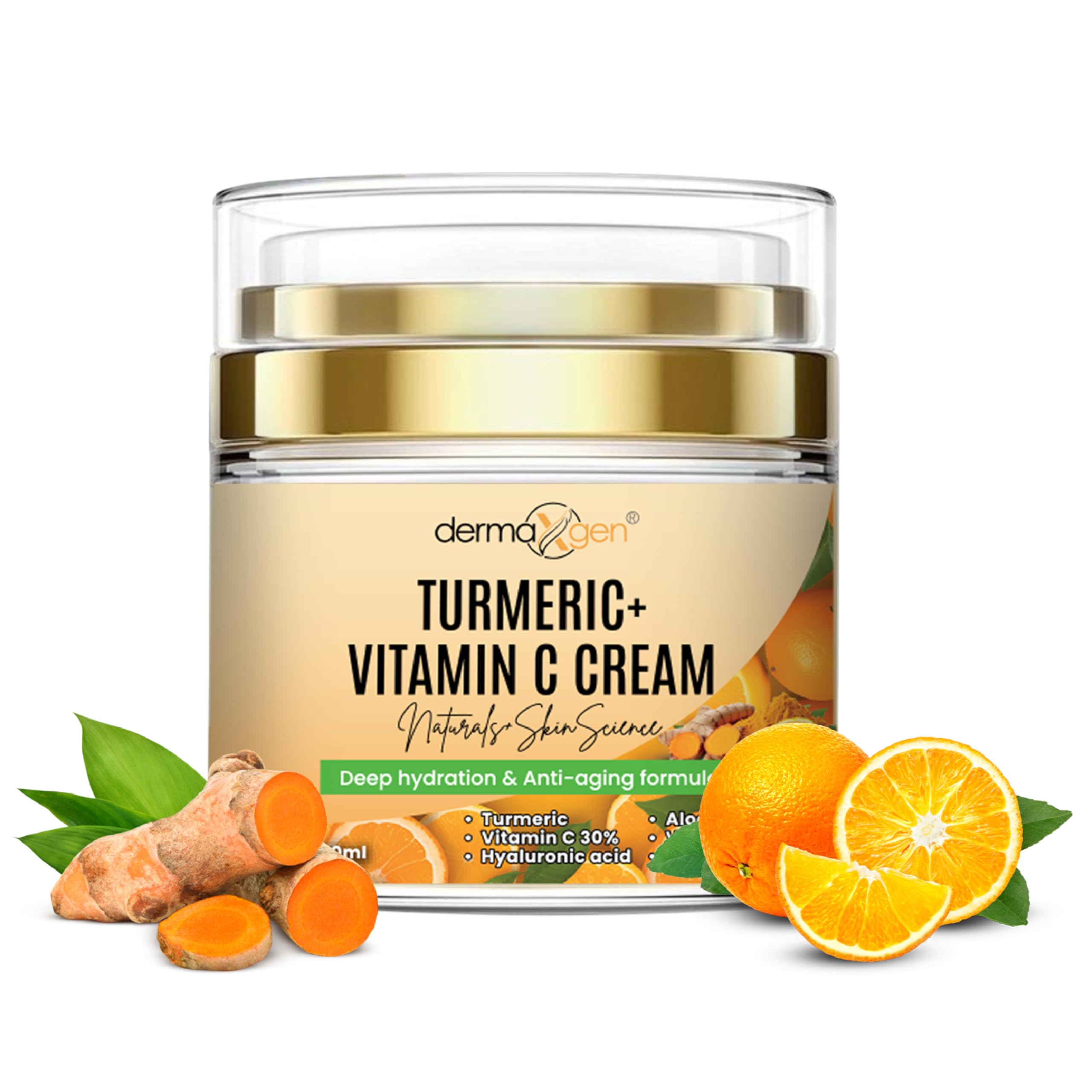 DERMAXGEN turmeric vitamin C glow bottle shows radiant hydrated skin potential