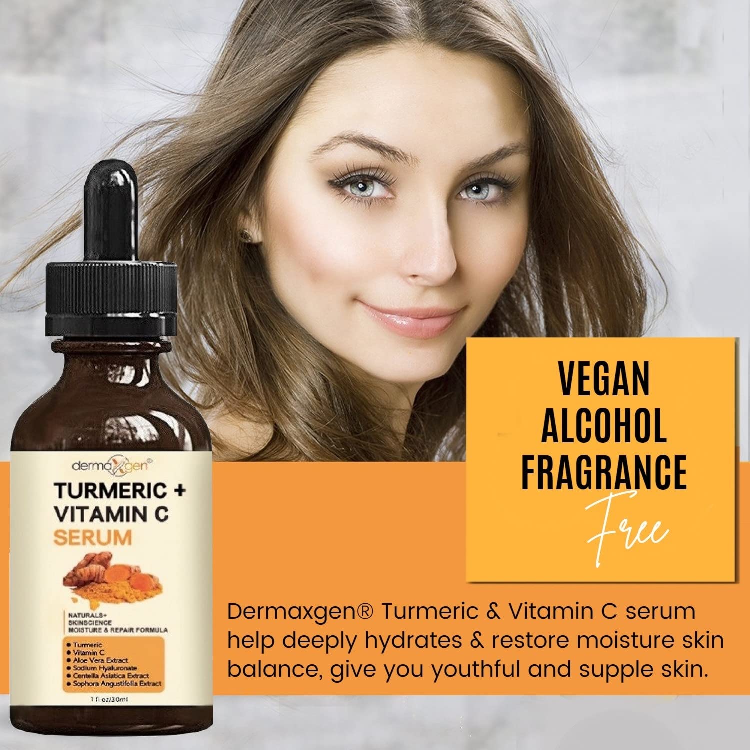 DERMAXGEN Turmeric + Vitamin C Serum packaging image demonstrates eco-friendly design