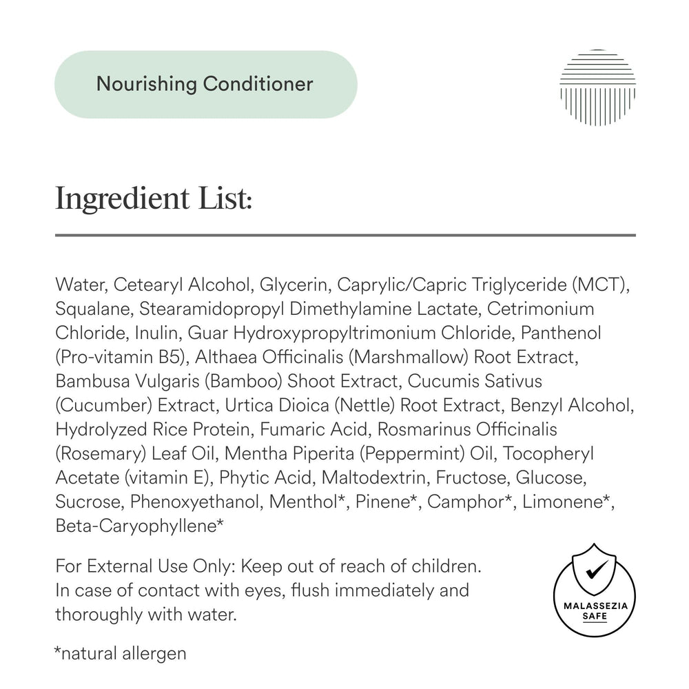 Dermazen Nourishing Conditioner ingredients MCT and rosemary for scalp vitality.