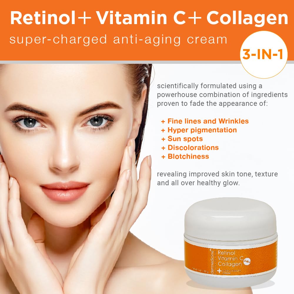 Dermedicine close-up of vitamin C retinol and collagen ingredients