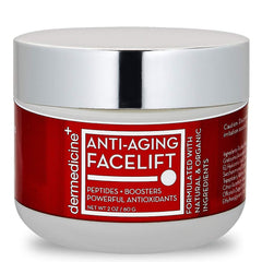 Dermedicine Natural Anti-Aging Facelift Cream bottle highlights hydration and smoothing