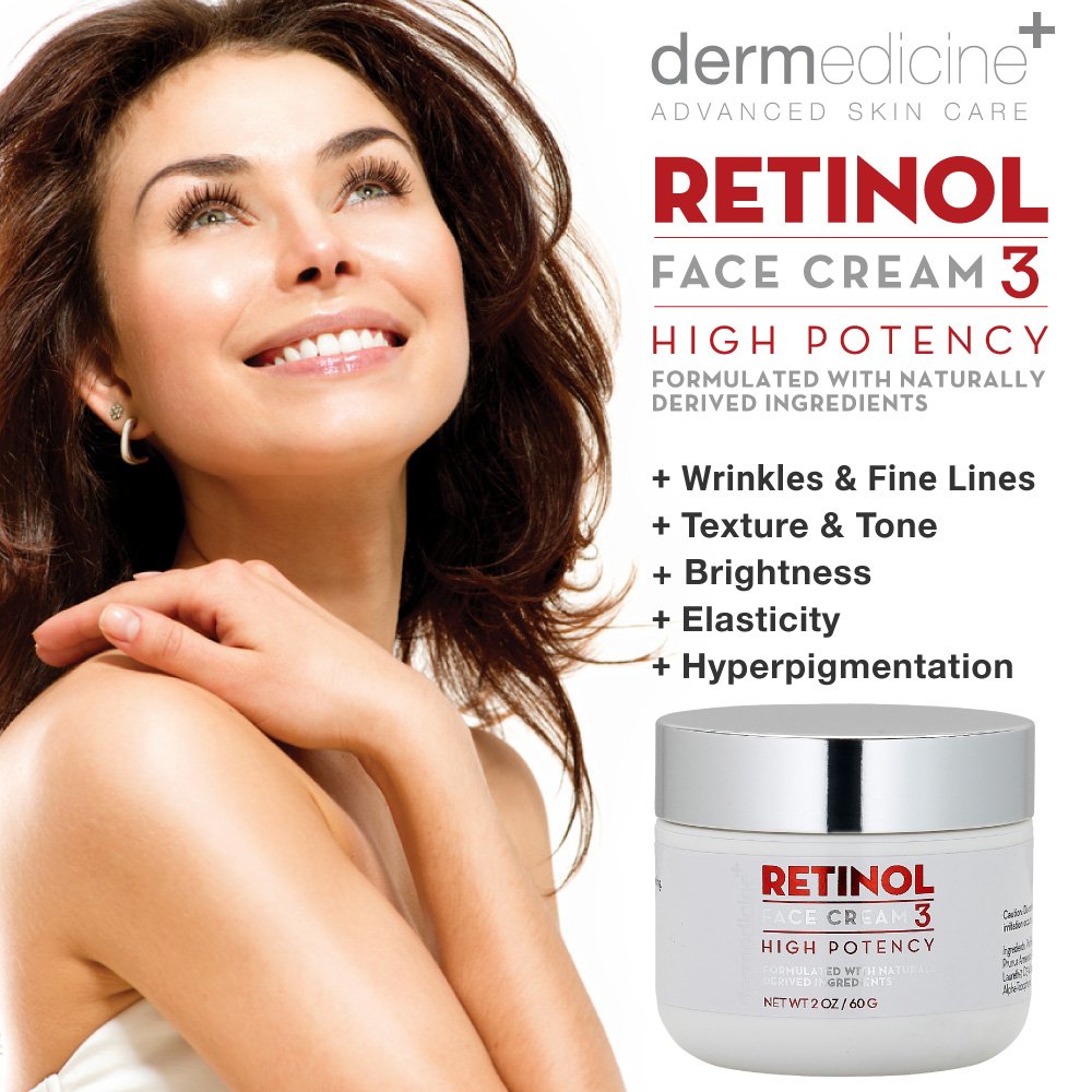 Dermedicine Retinol Cream packaging box highlights premium formula for nightly routines