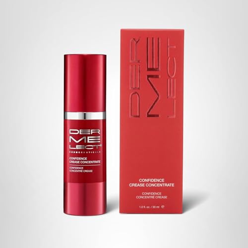 Dermelect ConfidenceCrease Concentrate brand logo visible on sleek bottle