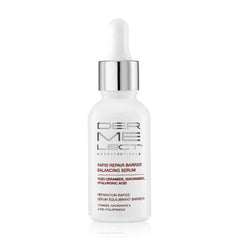Dermelect Rapid Repair Serum pump close-up suggests easy, precise application.