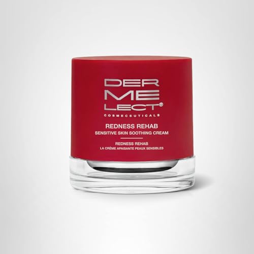 Dermelect Redness Rehab face cream close-up texture shows calming formula for daily comfort.